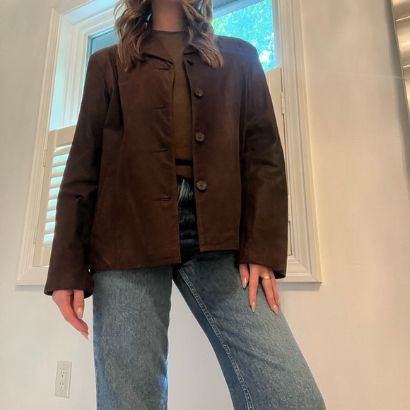 Vintage 90s Brown Leather Jacket Size L - Picture 2 of 13